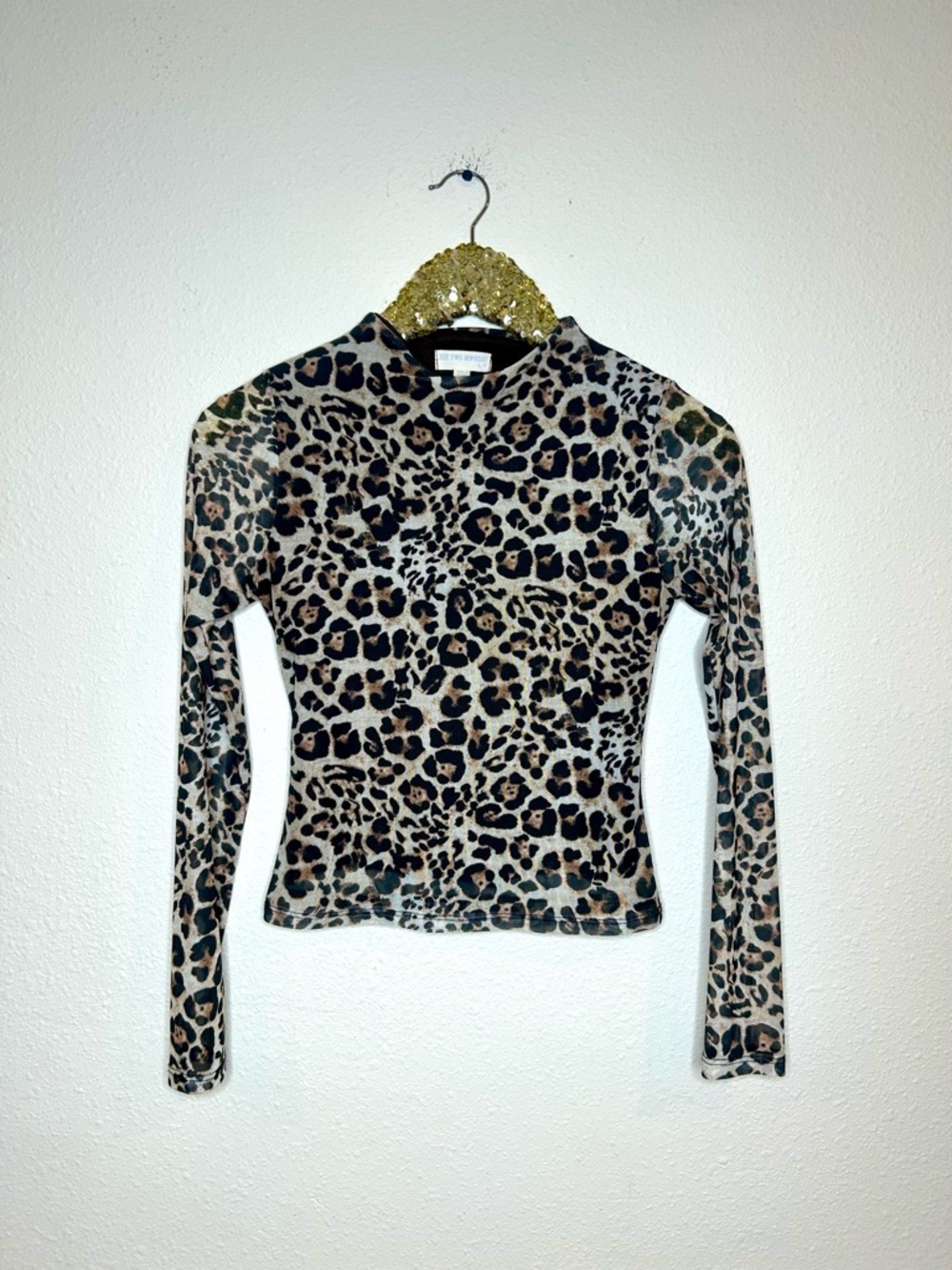 See You Monday Leopard Print Long Sleeve Liner Mesh Top S